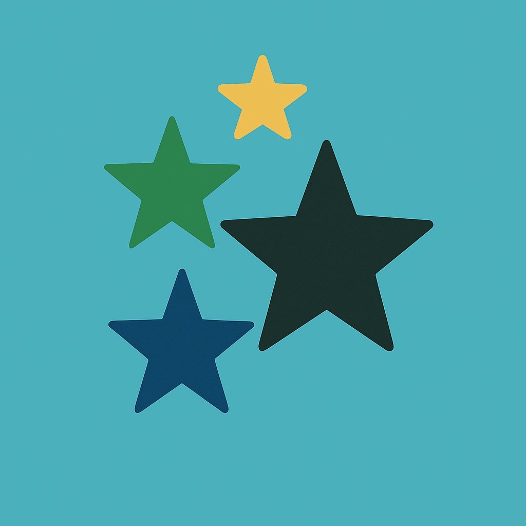 A logo featuring iron on patches with the word stars.