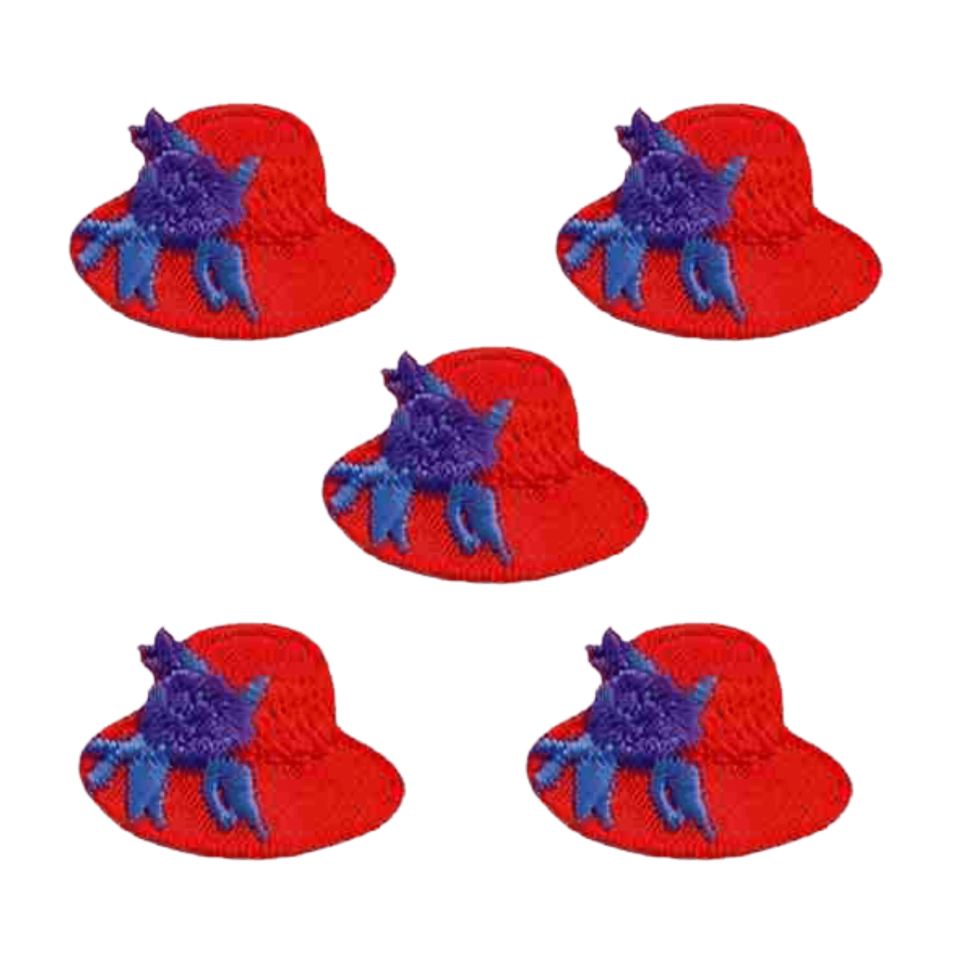 Four Red Hats with Flowers Patches (5-Pack) Red Hat Lady Embroidered Iron On Patch.
