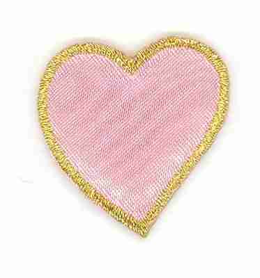 A Pink Heart Patches (5-Pack) Heart Embroidered Iron on Patch Applique and gold heart embroidered patch.