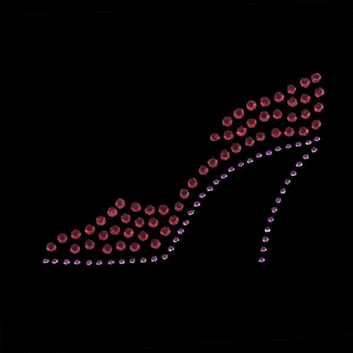 An image of the Red Hat High Heel Shoe Iron on Rhinestud Applique - Left Facing on a black background.