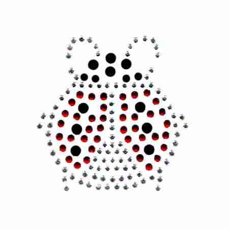 A Rhinestone Ladybug Iron On Hotfix Applique with black dots on a white background.