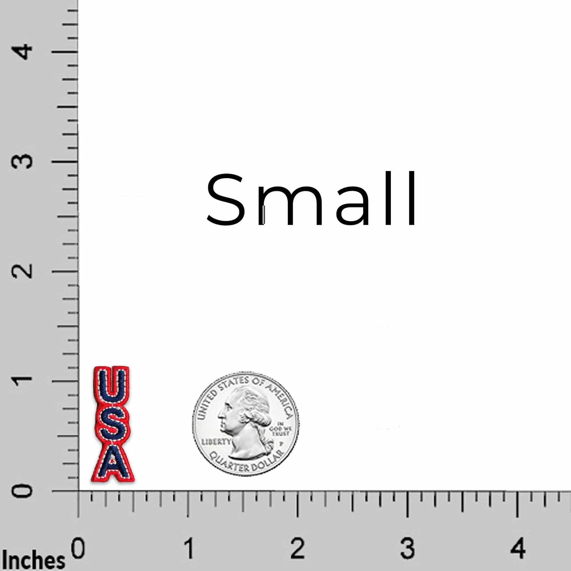 A ruler with the Red 57 Chevy (2-Pack) Iron On Patch next to it.