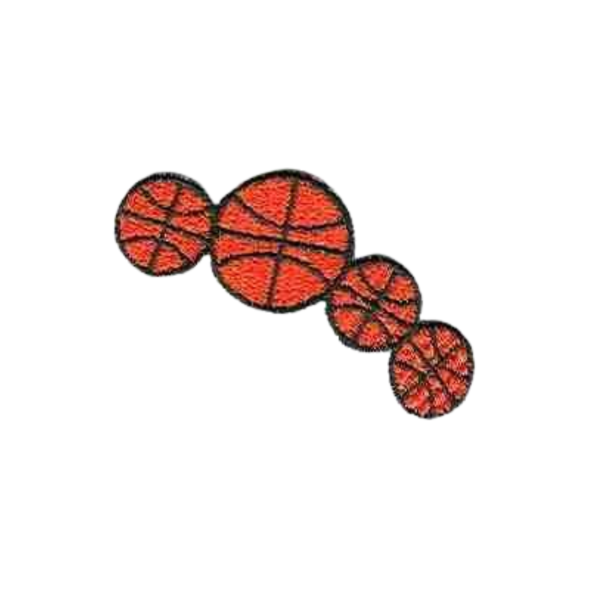 LaughingLizards Four Basketballs Sports (3-Pack) Iron On Patch features orange basketballs in different sizes, ideal for kids’ sport shirt decoration or DIY craft accessories.