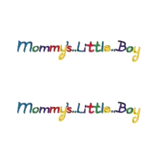 Text reads "Mommy's Little Boy" in a colorful, playful font, repeated twice on a white background—ideal as the Laughing Lizards Mommy's Little Boy (2-Pack) Iron On Patch for any children's patch collection.