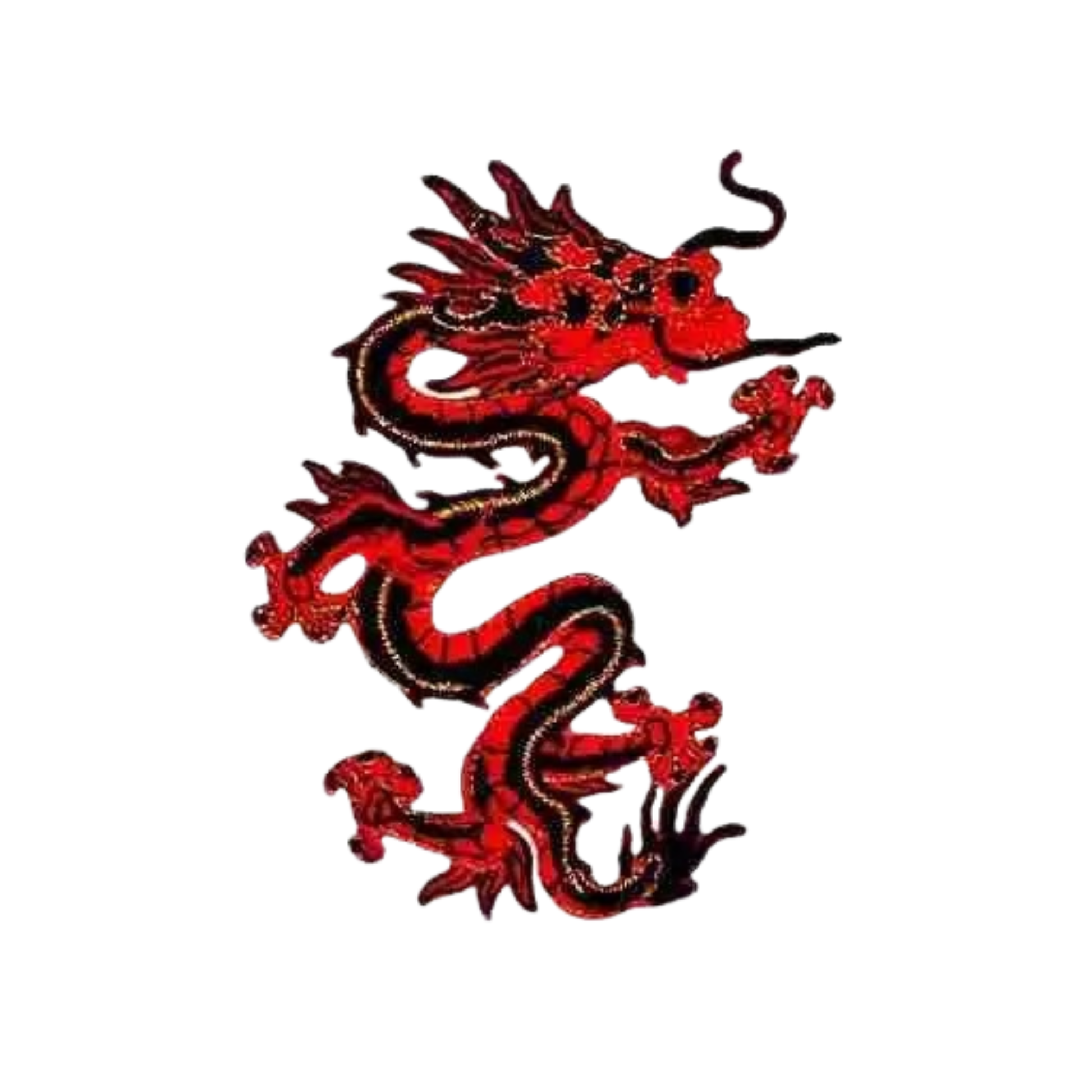 Laughing Lizards' Red and Black LARGE Asian Dragon Embroidered Iron-On Patch (2-Pack) features a detailed dragon design—ideal for adding bold style to your clothing or accessories.