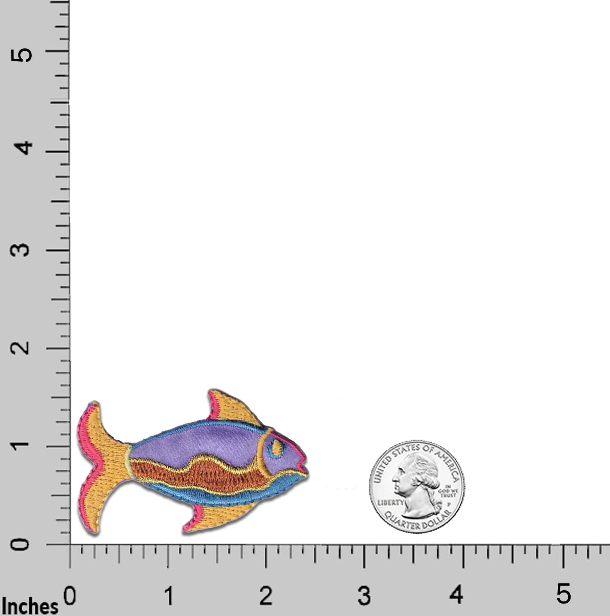 A colorful fish with a Curious Zebra in Grass Embroidered Iron On Patch next to it.