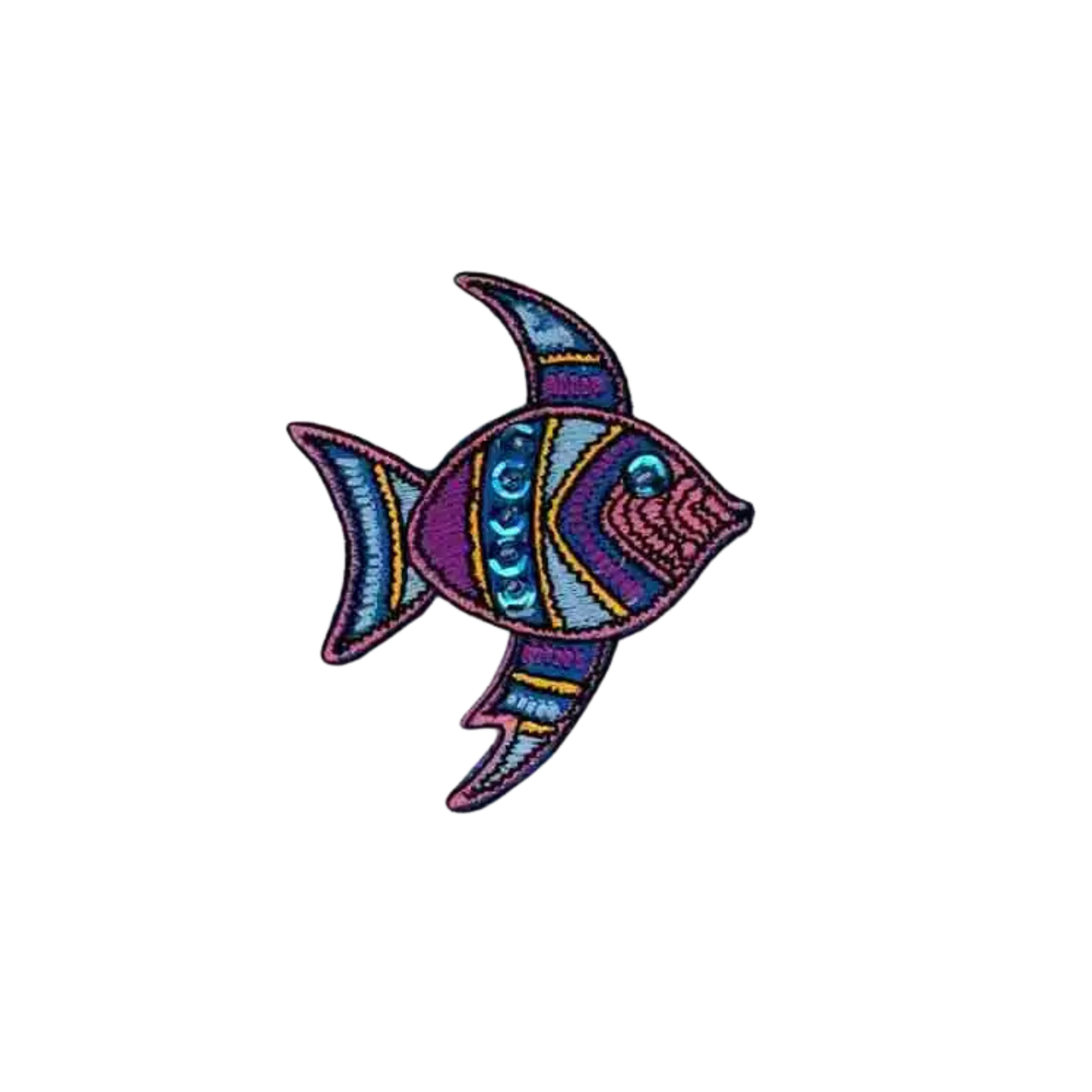LaughingLizards Purple Sequined Fish Sea Life Iron On Patches (2-Pack) feature colorful embroidered details in purple, blue, yellow, and pink—perfect for DIY decorating or as iron-on fish patches.