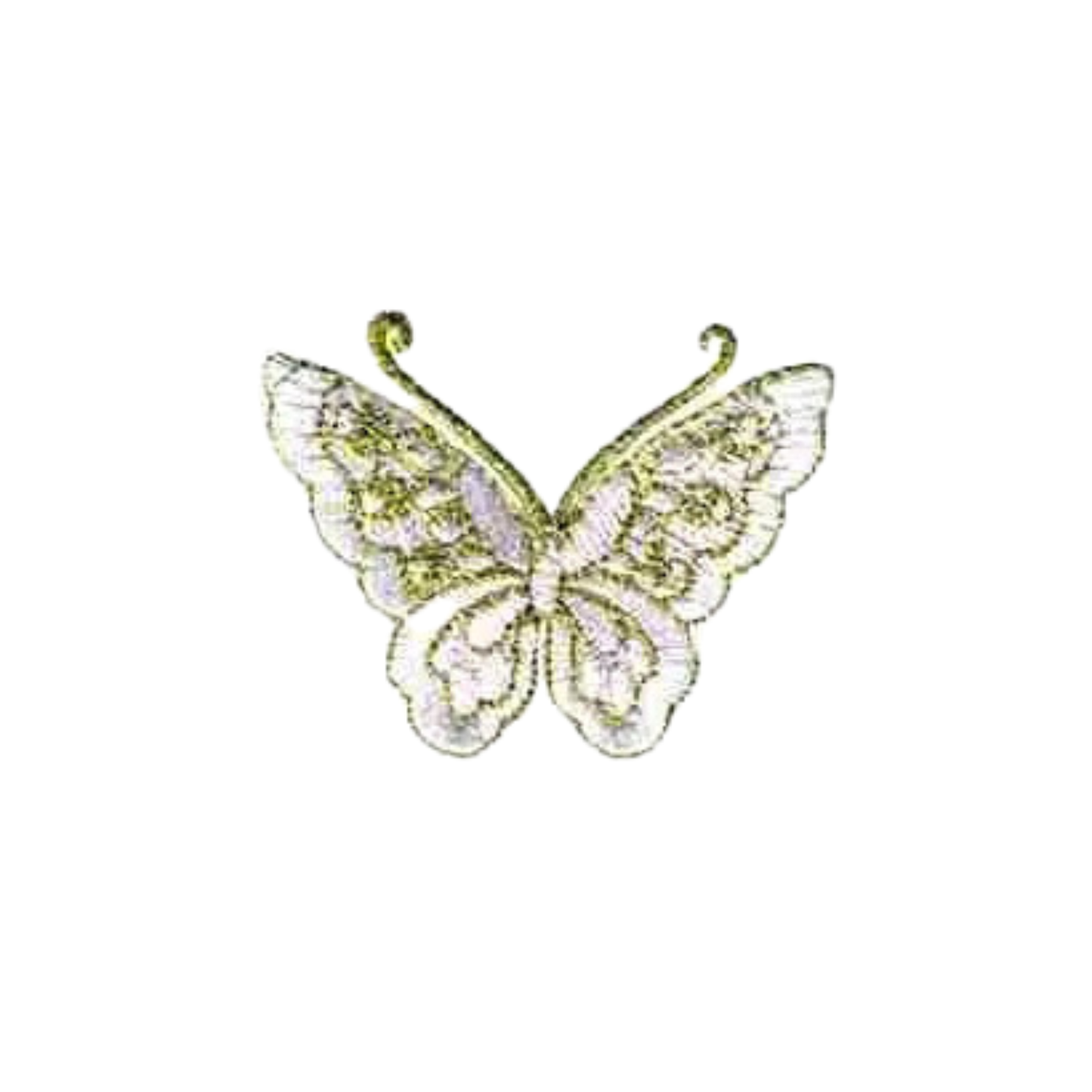 The LaughingLizards Gold Thread Butterfly (3-Pack) Iron On Patch in pink features embroidered white and gold detailing and is perfect for adding unique style to clothing.