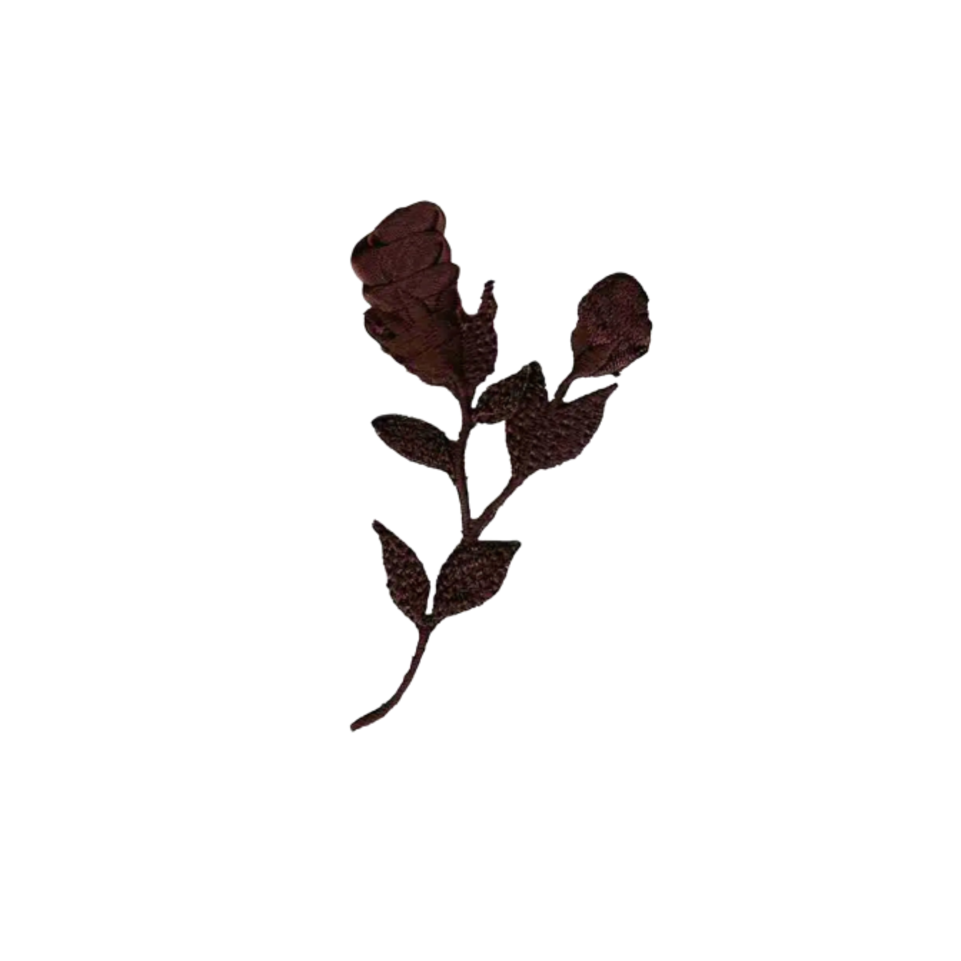 The Laughing Lizards Small Chiffon Roses Floral (2-Pack) Iron On Patch in brown features elegant dried rose designs with stems and leaves, perfect for adding a chic floral touch to any fabric.