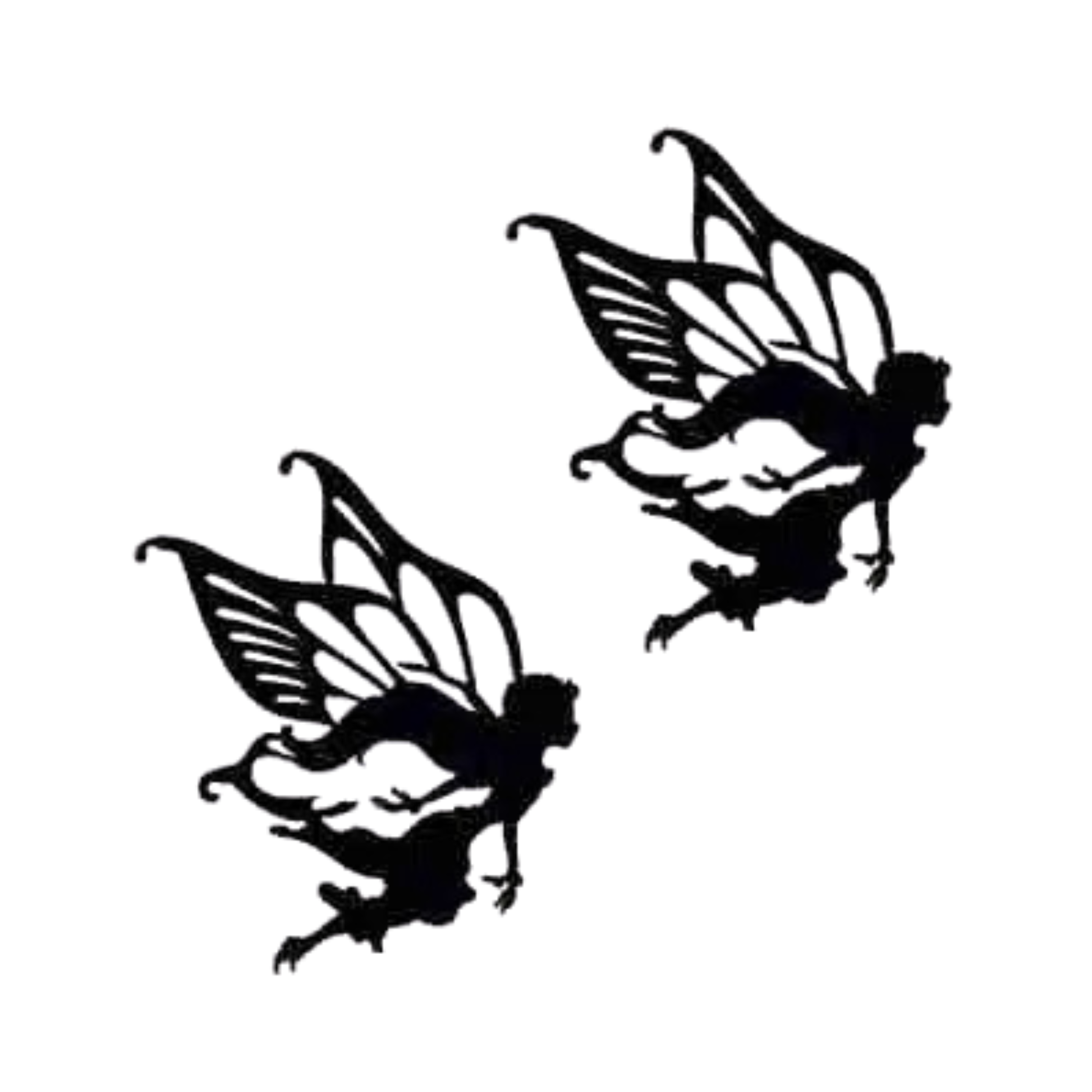 The Disney Fairy Rani Silhouette Cut Out (2-Pack) Iron On Patch by Laughing Lizards features two detailed black fairy silhouettes, ideal for adding a magical touch to your next DIY craft or accessory.