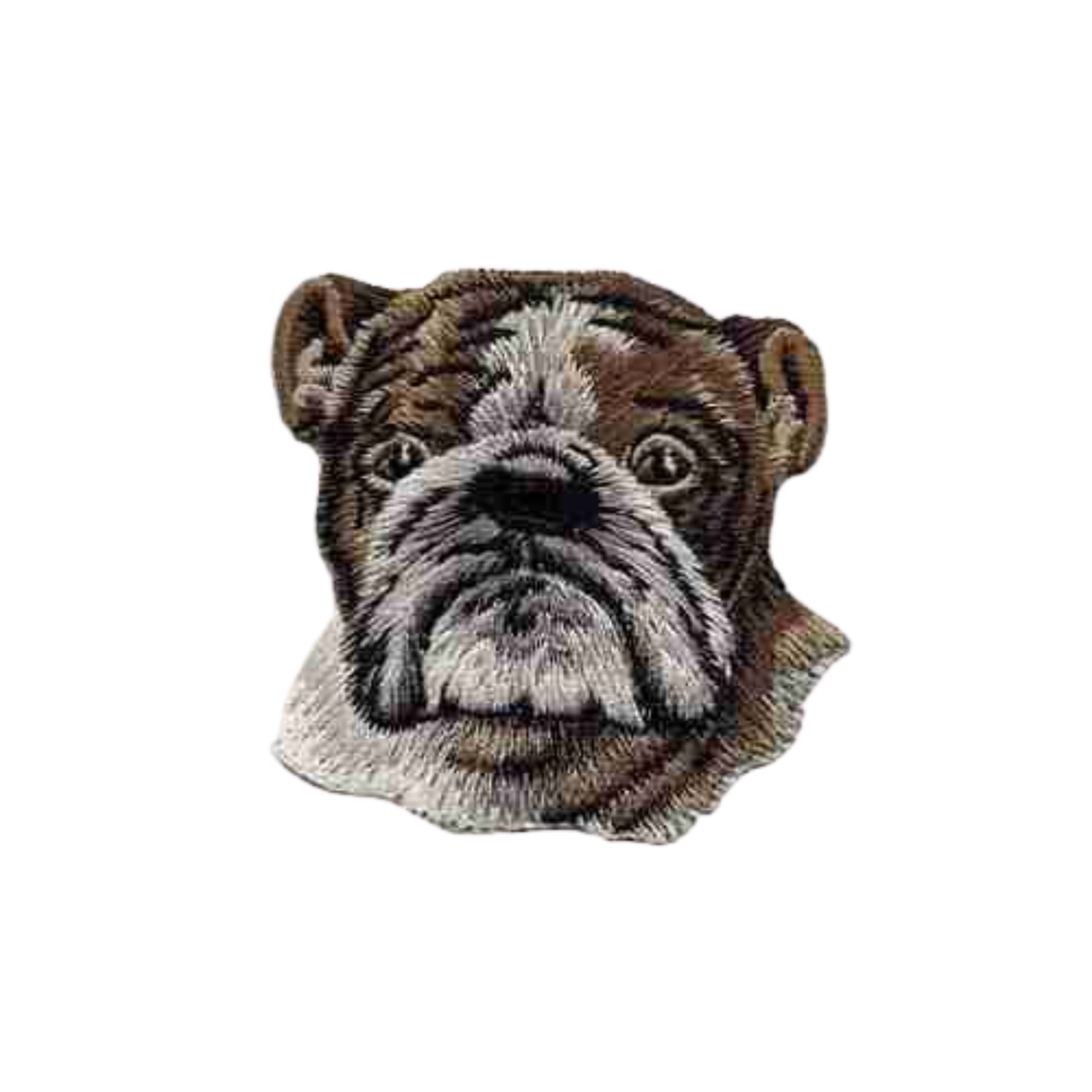 Laughing Lizards English Bulldog Head (3-Pack) Iron On Patch features a brown and white bulldog with a neutral expression on white—ideal gift for dog lovers or to personalize your items.