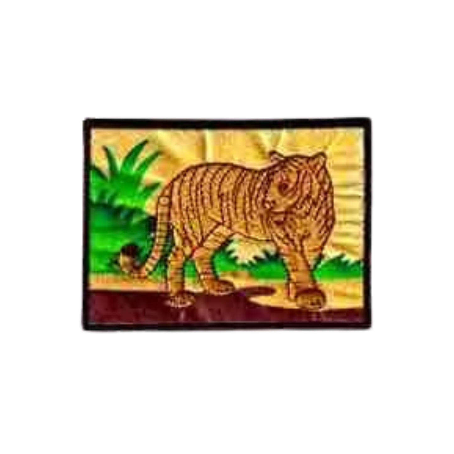 Add wild style to your look with LaughingLizards’ Tiger in a Jungle Scene (2-Pack) Iron On Patch, featuring a vibrant tiger on green grass with plants and a yellow background—perfect for eye-catching embroidered creations.