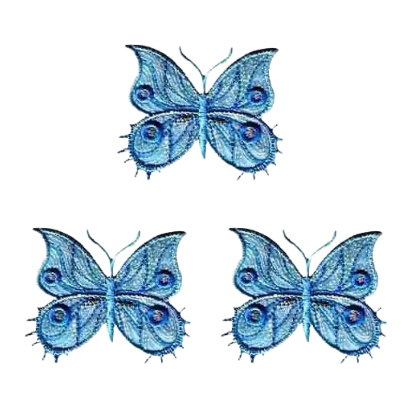 The Laughing Lizards Fancy Sparkle Butterfly (3-Pack) Iron On Patch in large, multi-color designs is perfect for decorating kids’ clothes. Each patch features vibrant butterfly patterns to add a fun touch to any outfit.