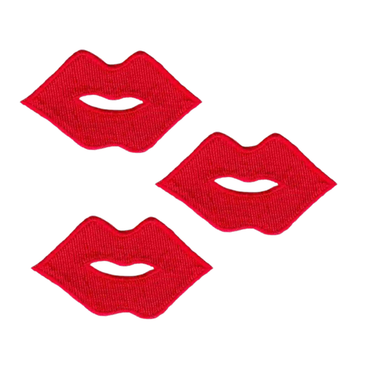 LaughingLizards Red Lips Embroidered (3-Pack) Iron On Patch - Large: Add bold style to clothing or bags with these DIY craft accessories, perfect for easy customization.
