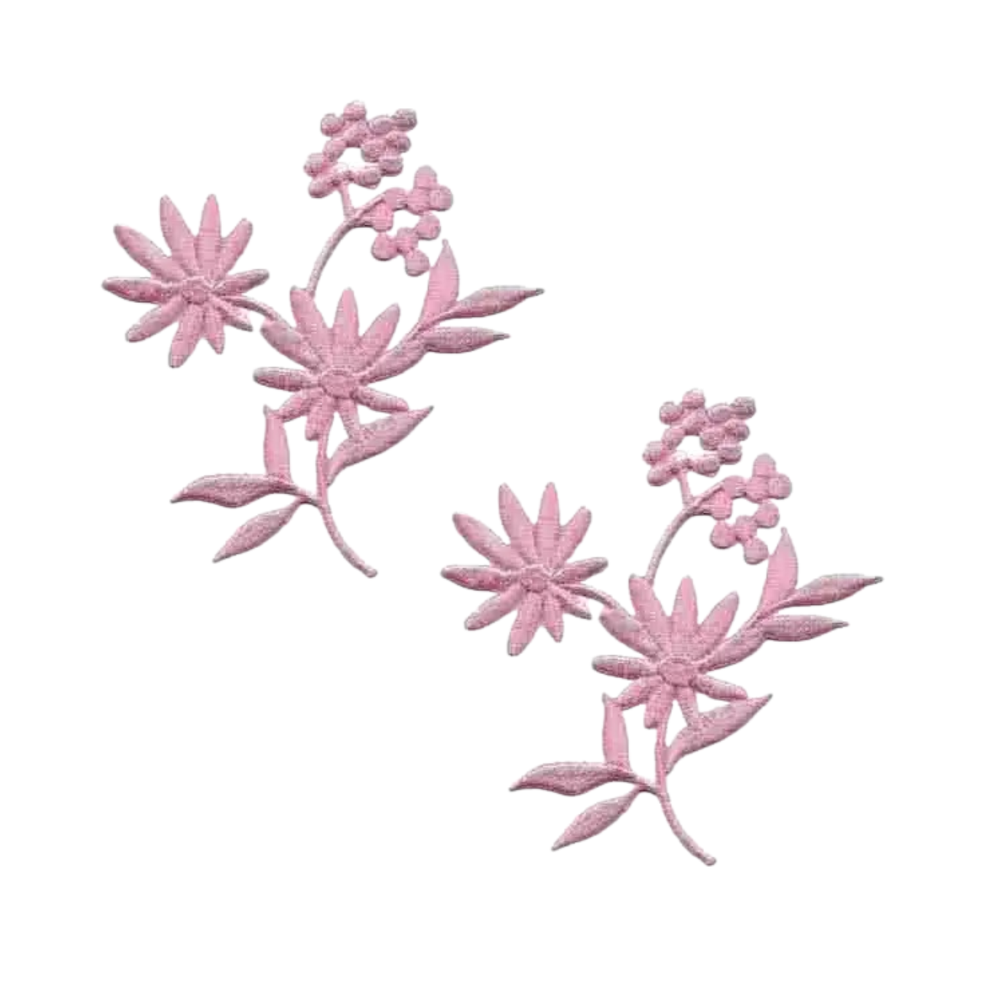 Laughing Lizards Small Pink Flowers with Berry Bunches Iron On Patch (2-Pack) features pink floral embroidery with leaves, ideal as iron-on patches or appliques for your favorite accessories.