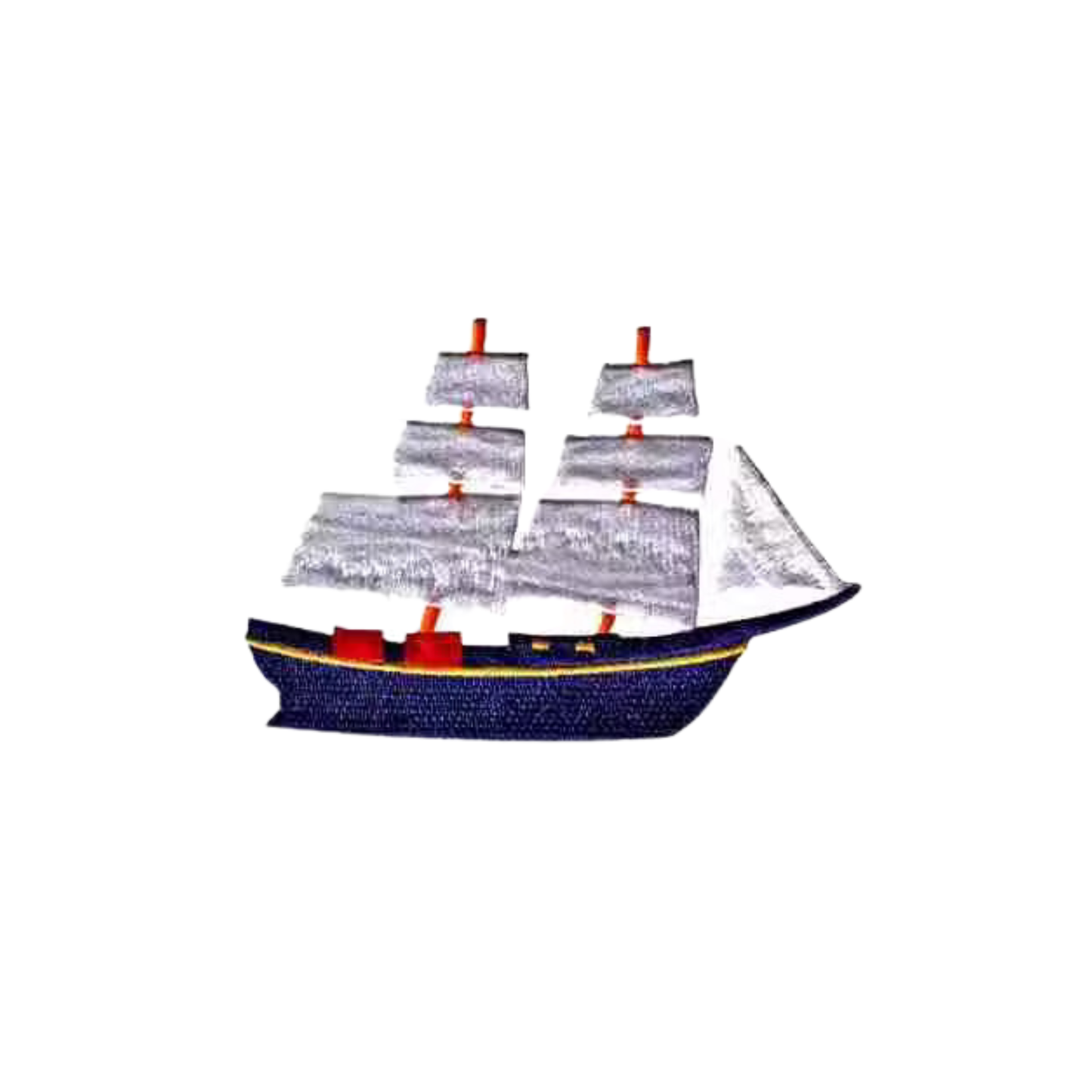 The LaughingLizards Tall Masted Ship Nautical (3-Pack) Iron On Patch features a three-masted ship with white sails and a blue hull—ideal for marine-themed embroidery, applique, or sailing vessel patch decoration.