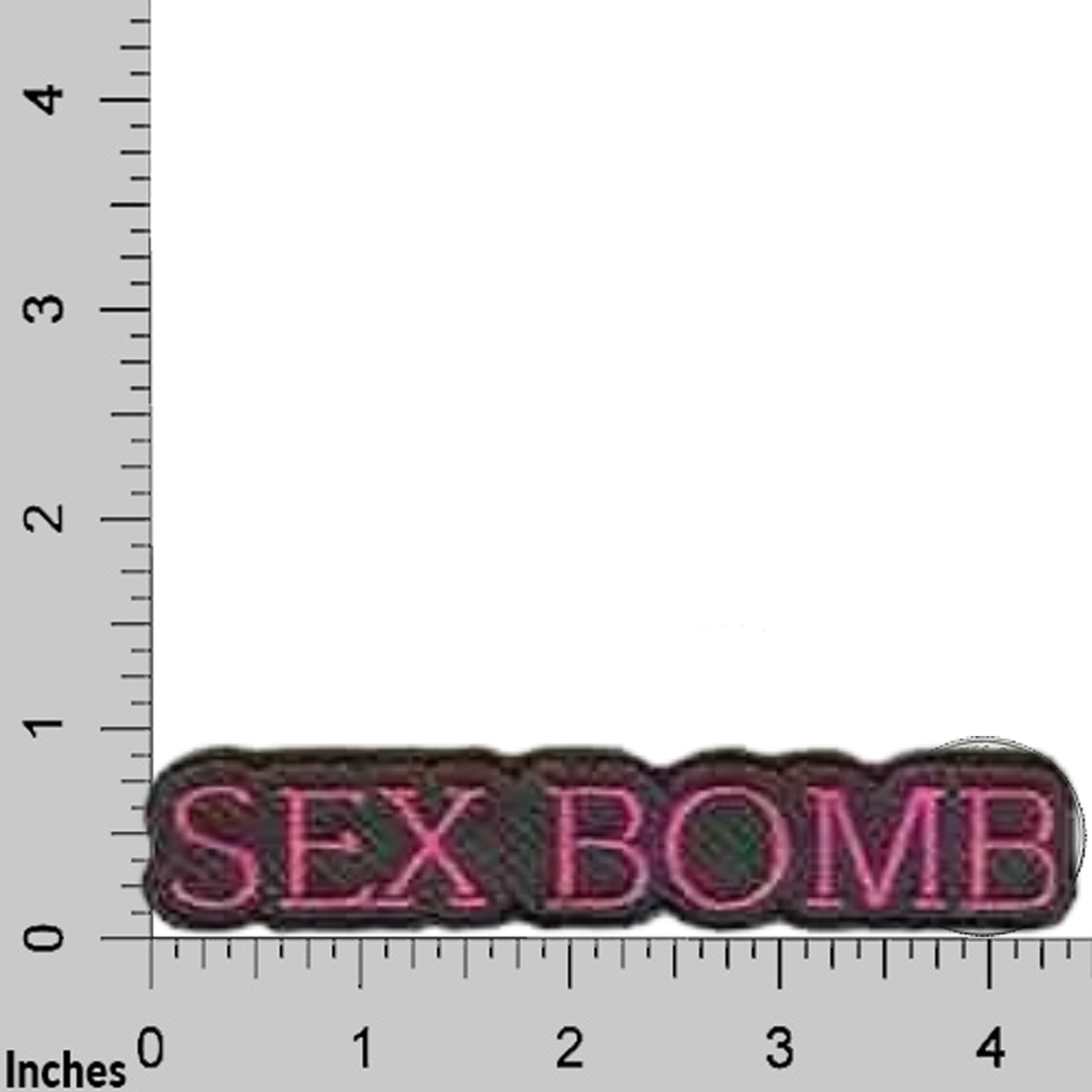 The LaughingLizards SEX BOMB (2-Pack) Iron on Patches feature pink letters and measure about 4" wide by 1" tall—the perfect DIY accessory for your denim jacket.