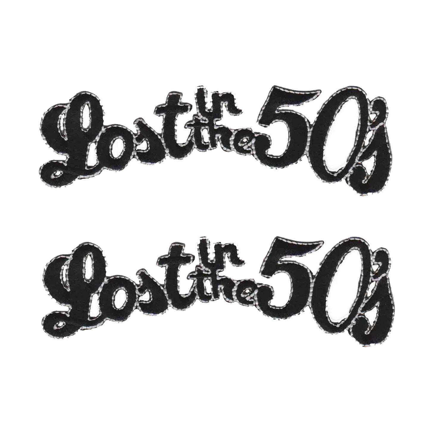 Add retro flair with the LaughingLizards Lost in the 50's (2-Pack) Iron On Patches in black. Perfect for DIY projects—iron them onto jackets, bags, or hats to show off vintage style.