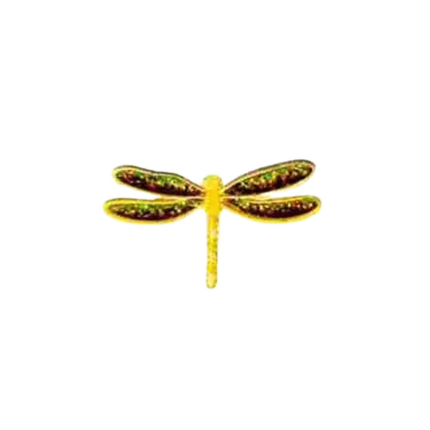 The Laughing Lizards Iridescent Sparkle Yellow Dragonfly Insect Iron On Patch (3-Pack) features four shimmering wings, sparkling like glitter on a clean white background.