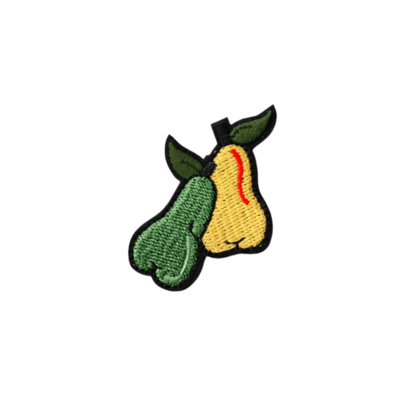 Two Pears Patches (5-Pack) Fruit Embroidered Iron on Patch Appliques embroidered on a white background.