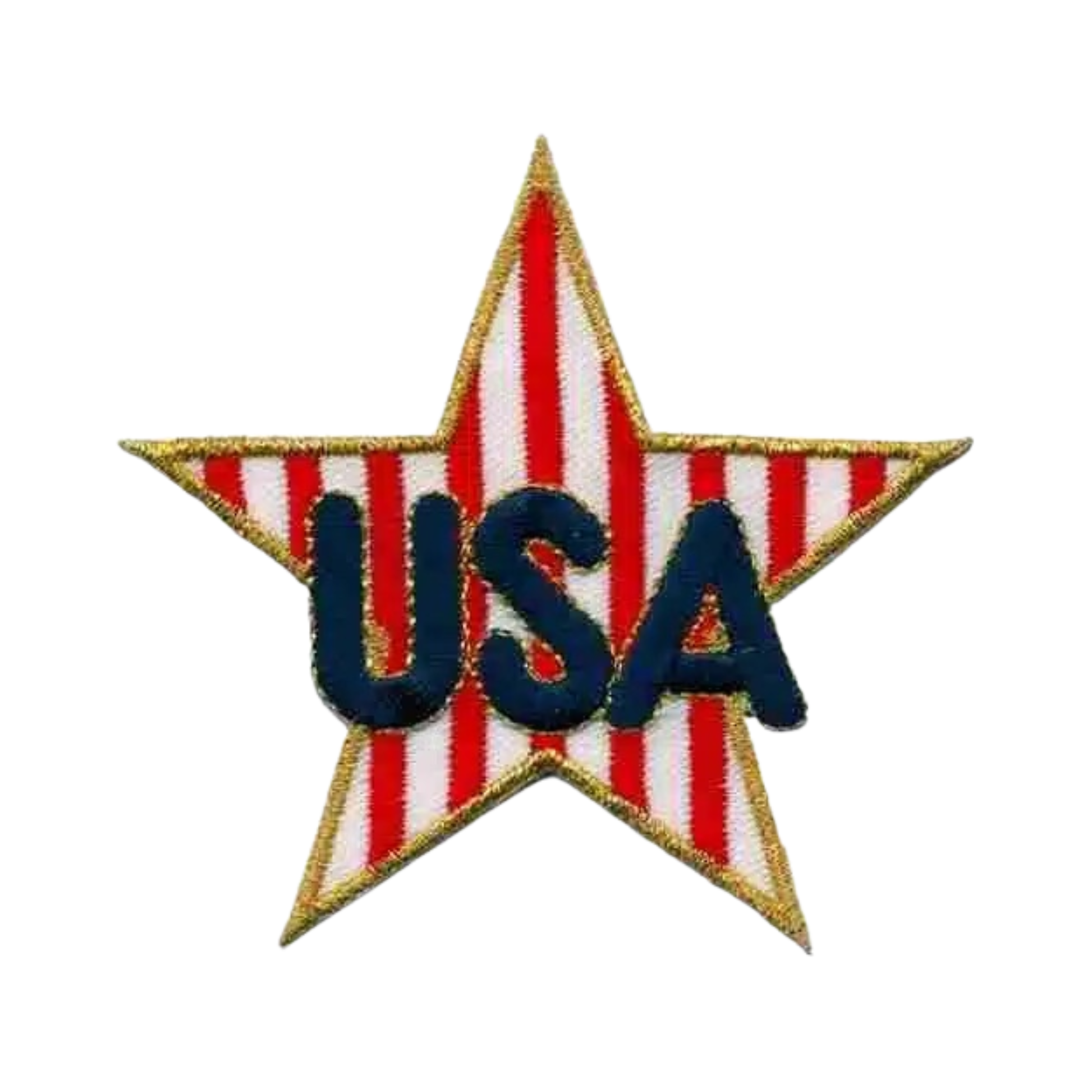 Show your American pride with the Laughing Lizards USA Star (2-Pack) Iron on Patch, featuring gold edges, red and white stripes, and bold blue “USA” lettering—perfect for jackets, bags, and more.