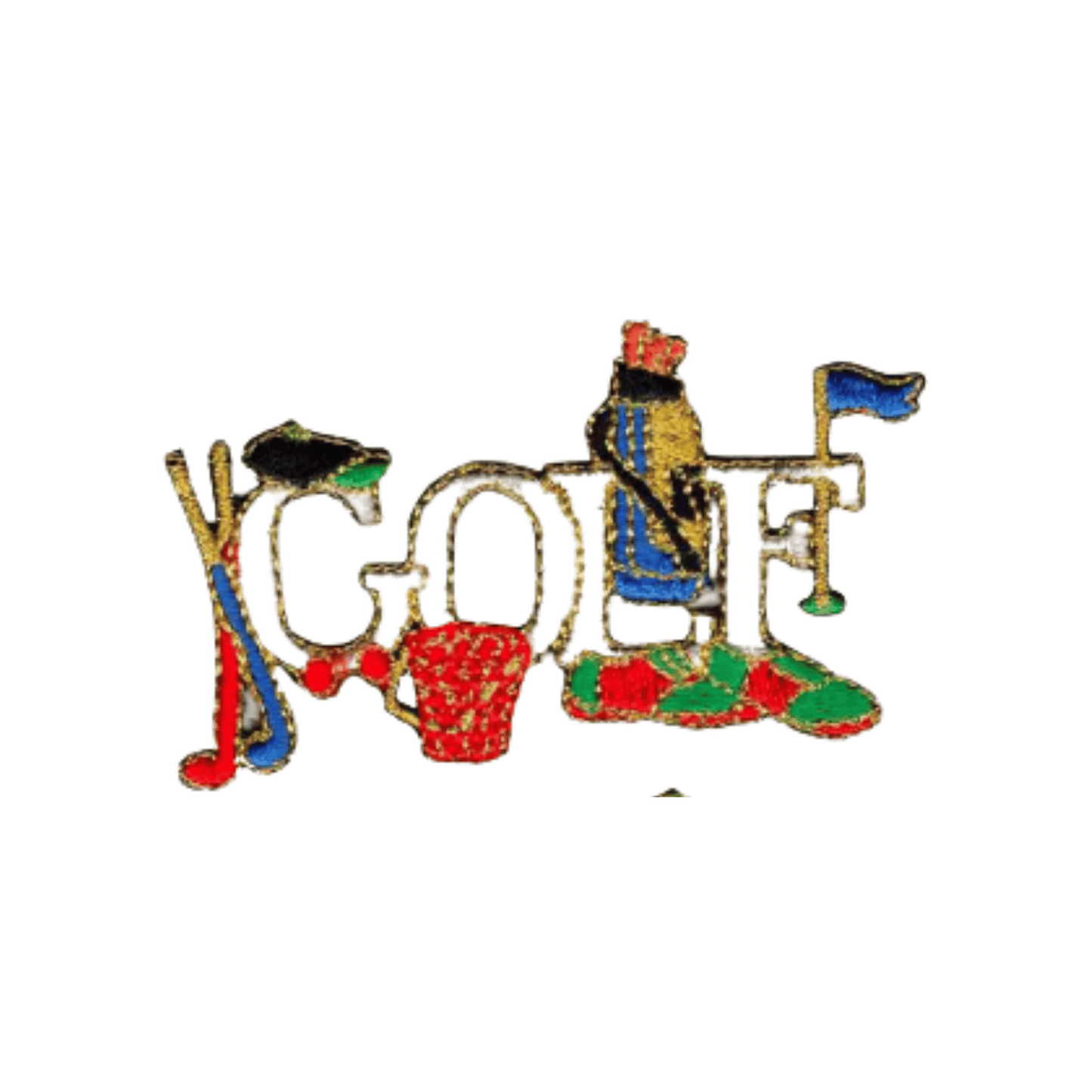 A Golf Patches (2-Pack) GOLF Embroidered Iron On Patch Appliques with the word golf on it.