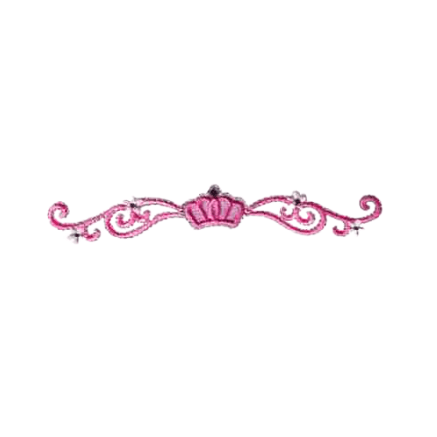 Laughing Lizards Princess Crown with Bling (2-Pack) Iron On Patch features decorative swirls and small stars—ideal for DIY crafts or as a cute embroidered princess patch. White background.
