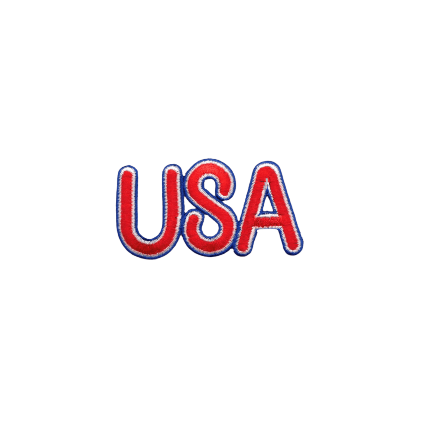 Laughing Lizards' USA Patriotic (3-Pack) Iron on Patch features "USA" in red with a blue outline on white—ideal as a patriotic applique for your gear.