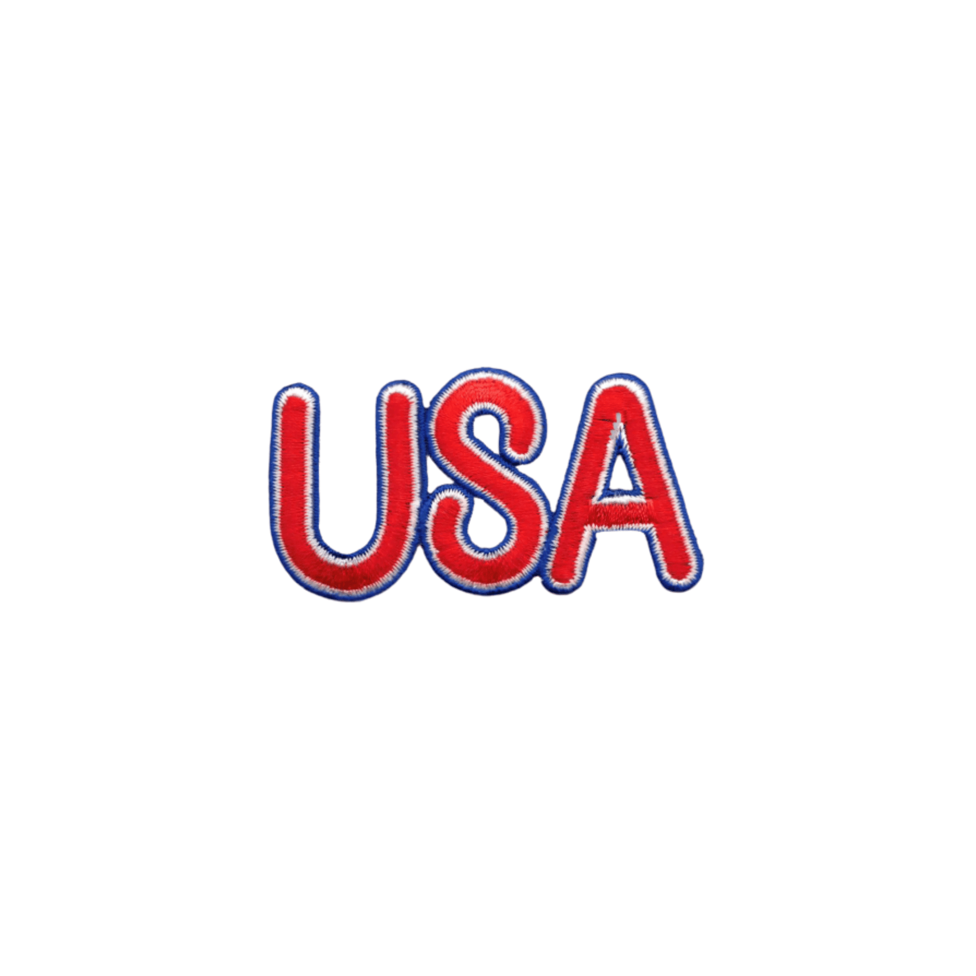 Laughing Lizards' USA Patriotic (3-Pack) Iron on Patch features "USA" in red with a blue outline on white—ideal as a patriotic applique for your gear.