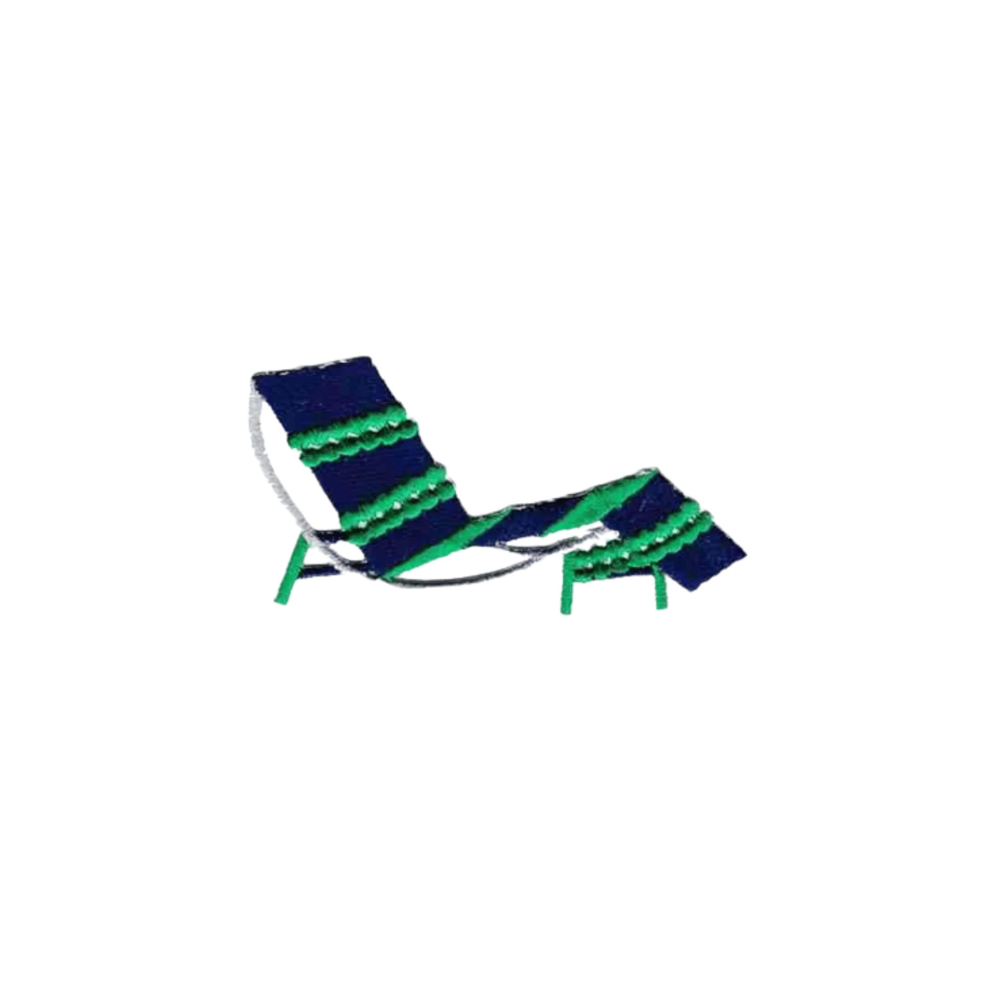 The LaughingLizards Beach Chair (3-Pack) Iron On Patch features blue and green striped reclining chairs on a white background—ideal for summer-themed projects and beachy crafts.
