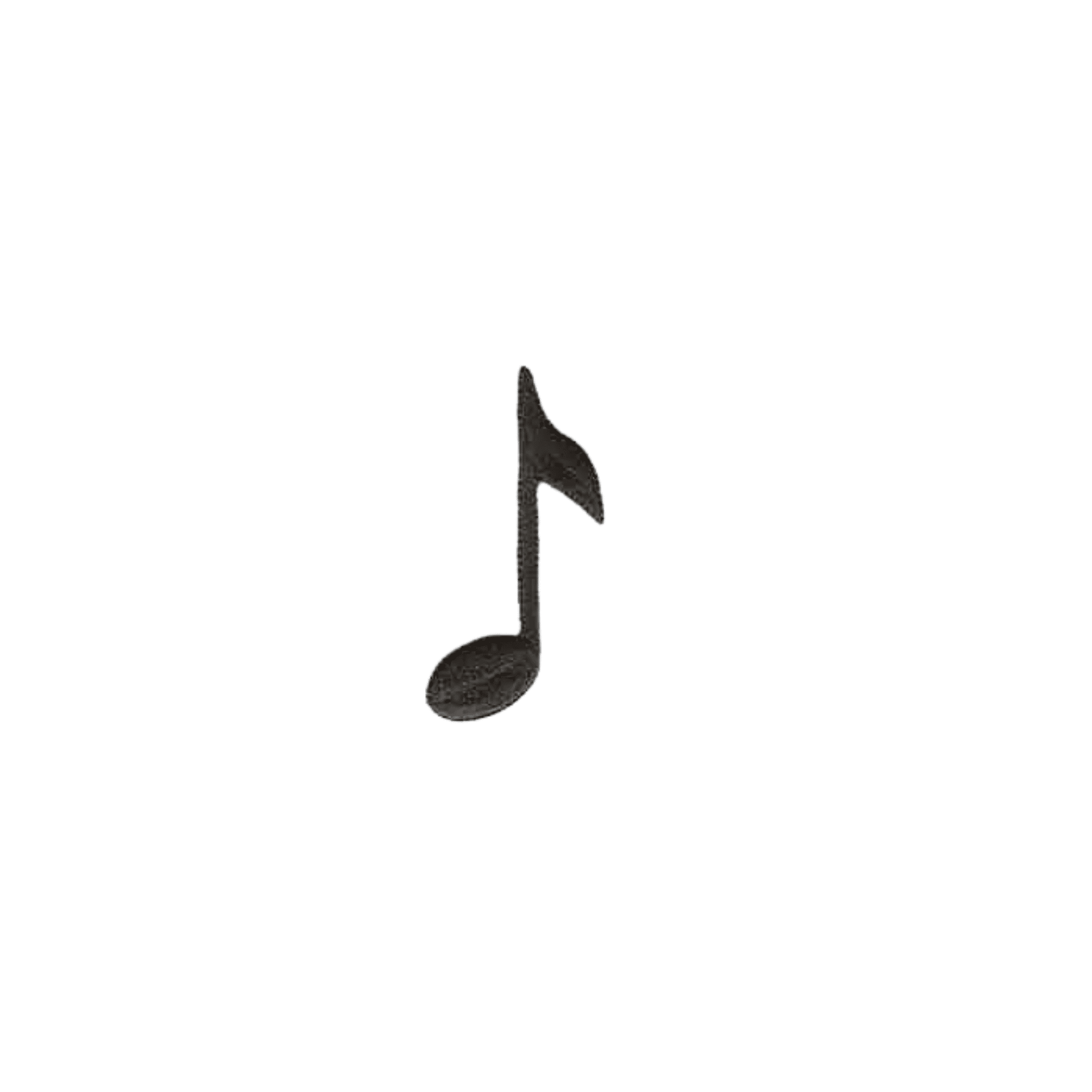 A single large black eighth note, the LaughingLizards Musical Eighth Note Iron On Patch, is centered on a plain white background.