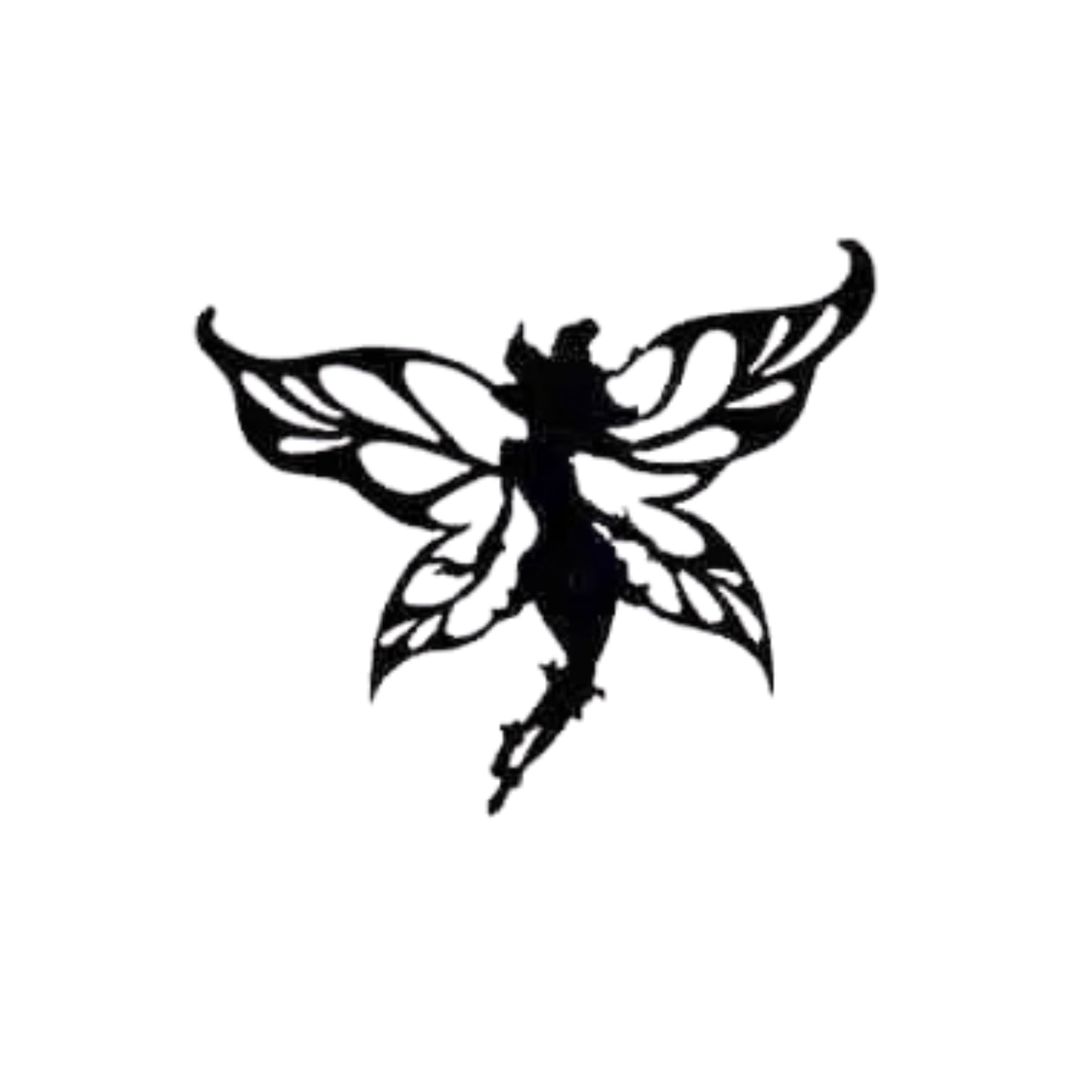 Disney Fairy Lily Silhouette Cut Out (2-Pack) Iron On Patch by Laughing Lizards—featuring a black fairy with patterned wings, perfect for DIY crafts or adding a magical touch to your creations.