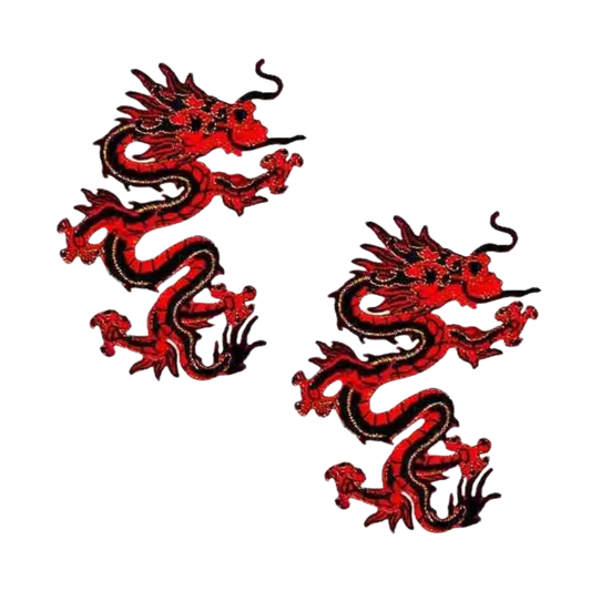 Add bold Chinese style with Laughing Lizards’ Red and Black LARGE Asian Dragon Embroidered Iron-On Patch (2-Pack)—perfect for festive New Year decorations or unique DIY flair.