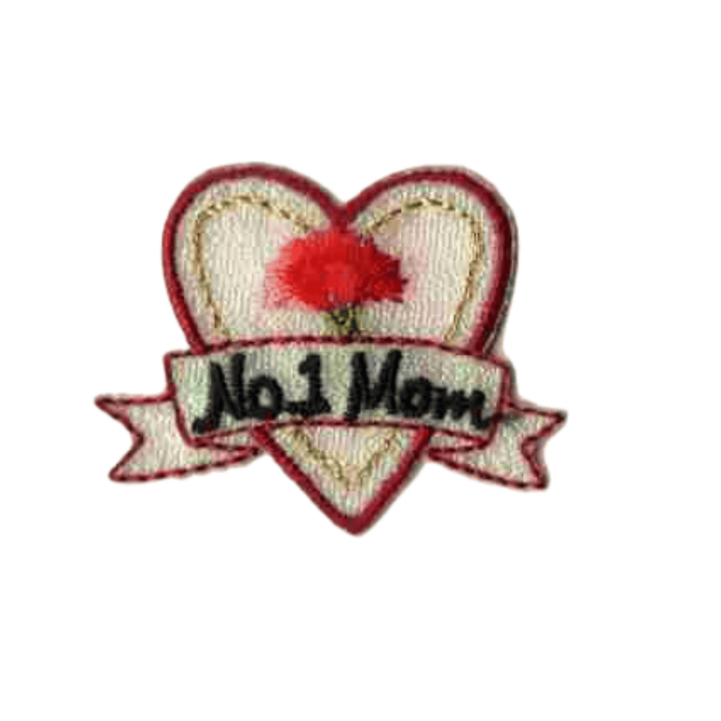 Laughing Lizards Iridescent "No.1 Mom" Heart Patch 5-Pack—embroidered iron-on patches with a flower and banner, perfect for Mother’s Day crafts or as No.1 Mom gifts.