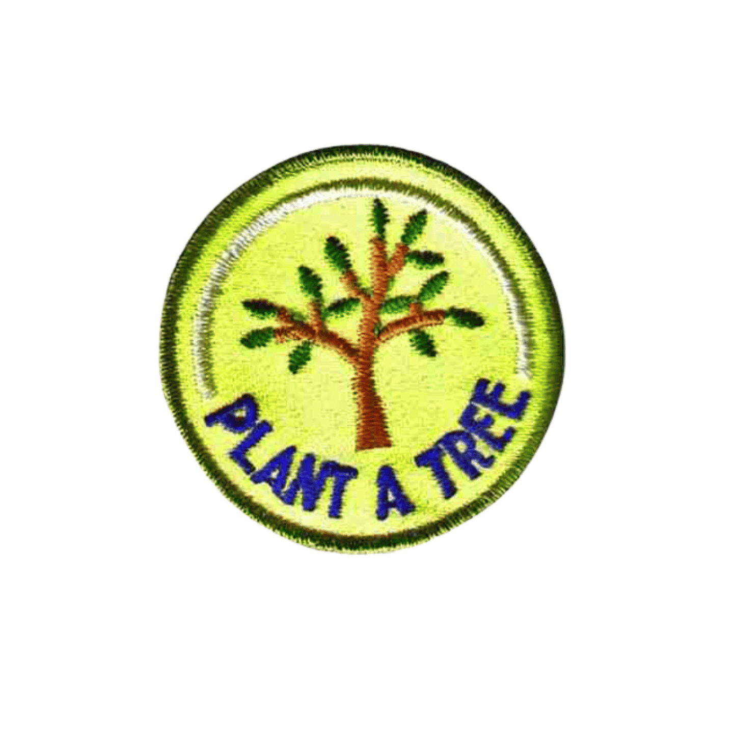 The Laughing Lizards Plant A Tree (5-Pack) Iron On Patch features a circular, eco-friendly design with a tree in the center and "PLANT A TREE" in blue on light green—ideal for jackets, bags, or hats.