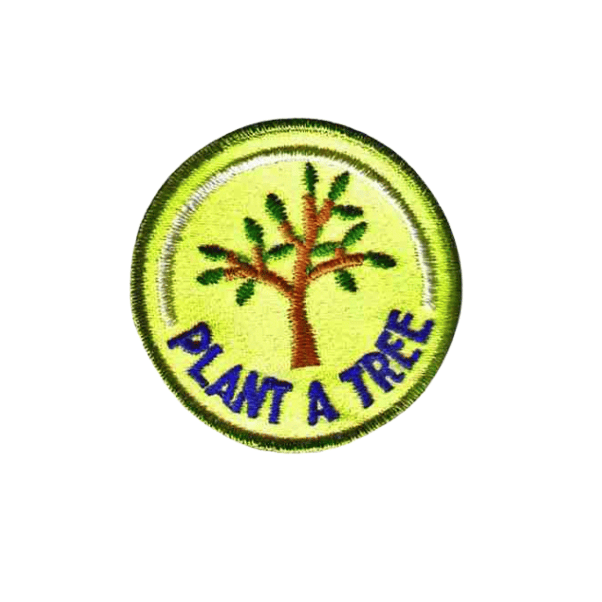 The Laughing Lizards Plant A Tree (5-Pack) Iron On Patch features a circular, eco-friendly design with a tree in the center and "PLANT A TREE" in blue on light green—ideal for jackets, bags, or hats.