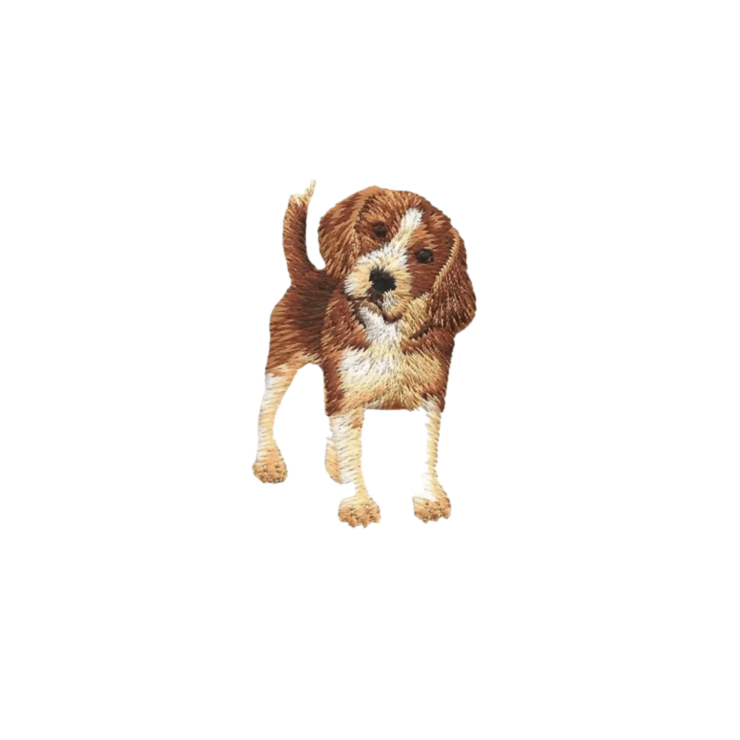 The LaughingLizards Adorable Beagle Dog (3-Pack) Iron On Patch features a realistic brown and white beagle standing proudly on a white background.