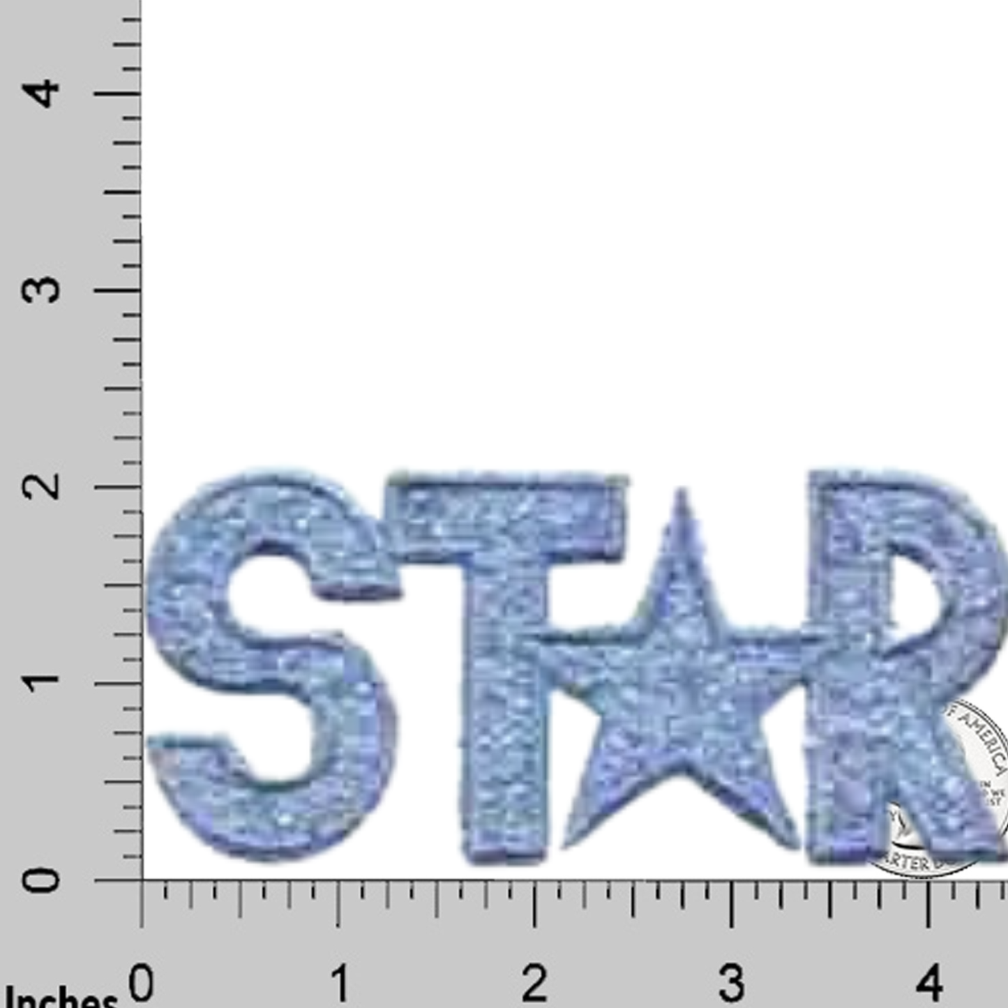 The LaughingLizards Blue Star in Sparkle (2-Pack) Iron on Patch features a STAR-shaped denim design with a star replacing the "A," shown beside an inch ruler—perfect DIY patches for kids' clothes and summer outfits.
