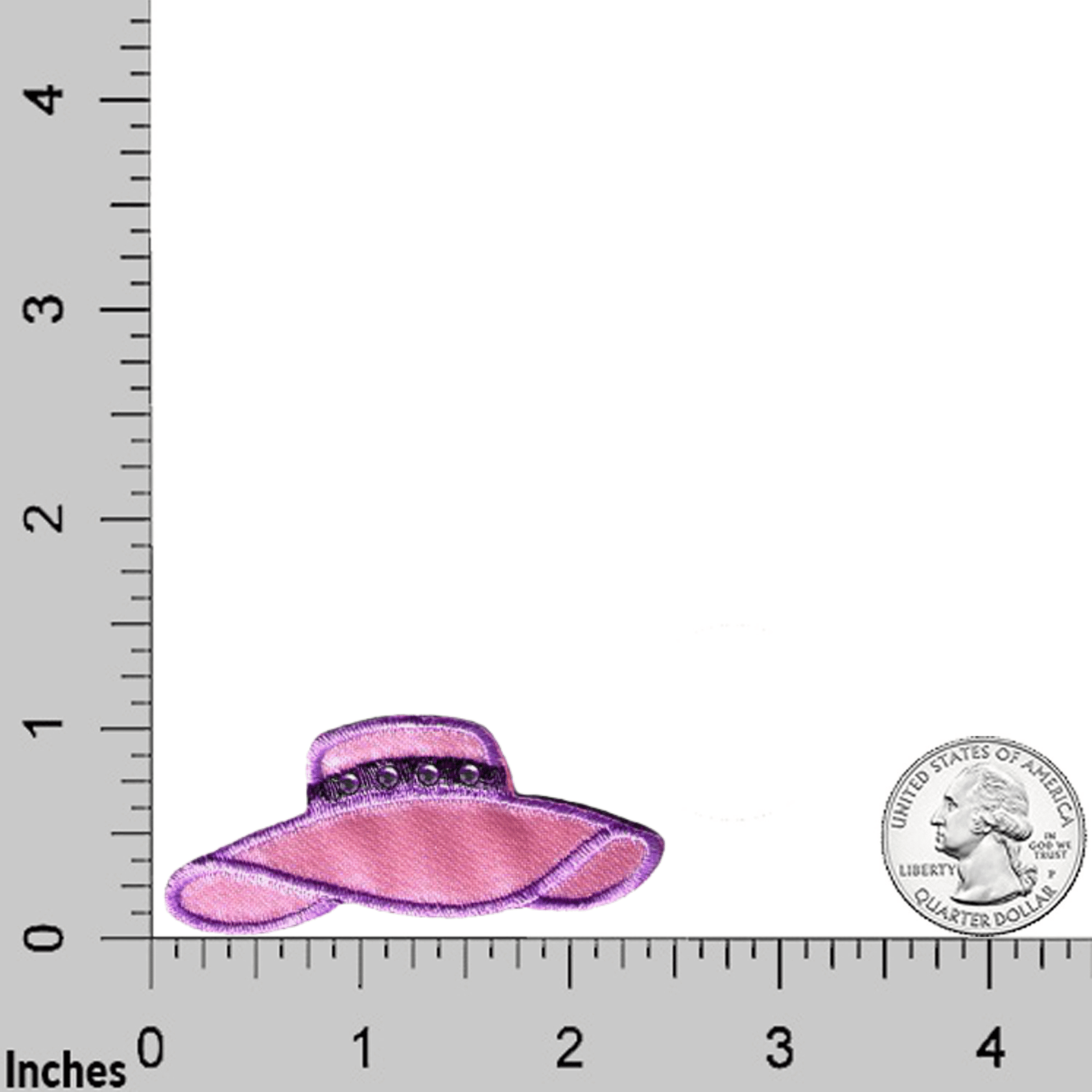 A Pink Hat Lady Jeweled Hat Patches (5-Pack) Fashion Embroidered Iron On Patch - Small embroidered on a ruler.