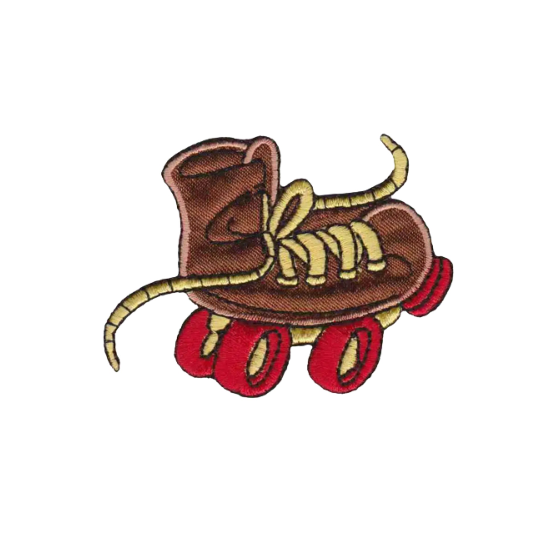 Add retro flair with Laughing Lizards’ Wacky Roller Skate Children’s (3-Pack) Iron On Patch in brown—features a vintage skate with yellow laces and red wheels, perfect for decorating kids’ clothes or bags.