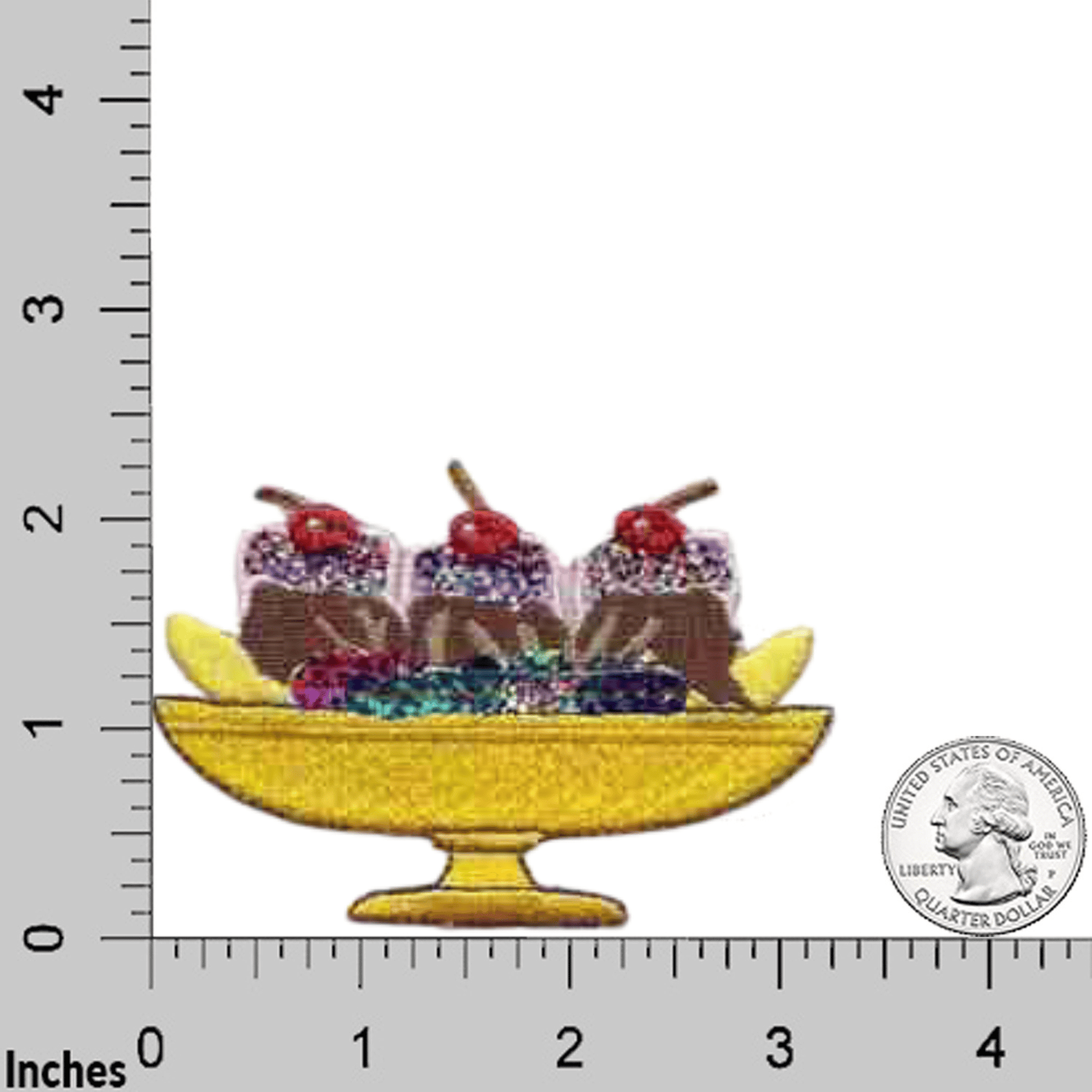 Banana Split Patches (2-Pack) Food Embroidered Iron On Patch Appliques applique design.