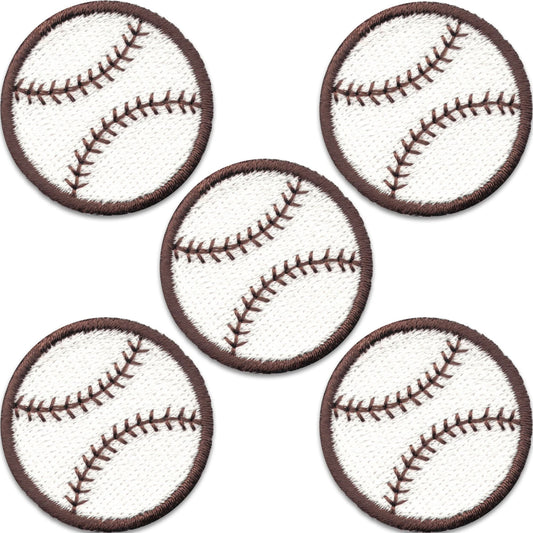 Laughing Lizards Baseball Patches (5 Pack) are embroidered iron-on patches, each featuring classic red baseball stitching. The round sports patches are shown in a loose cluster on a white background.