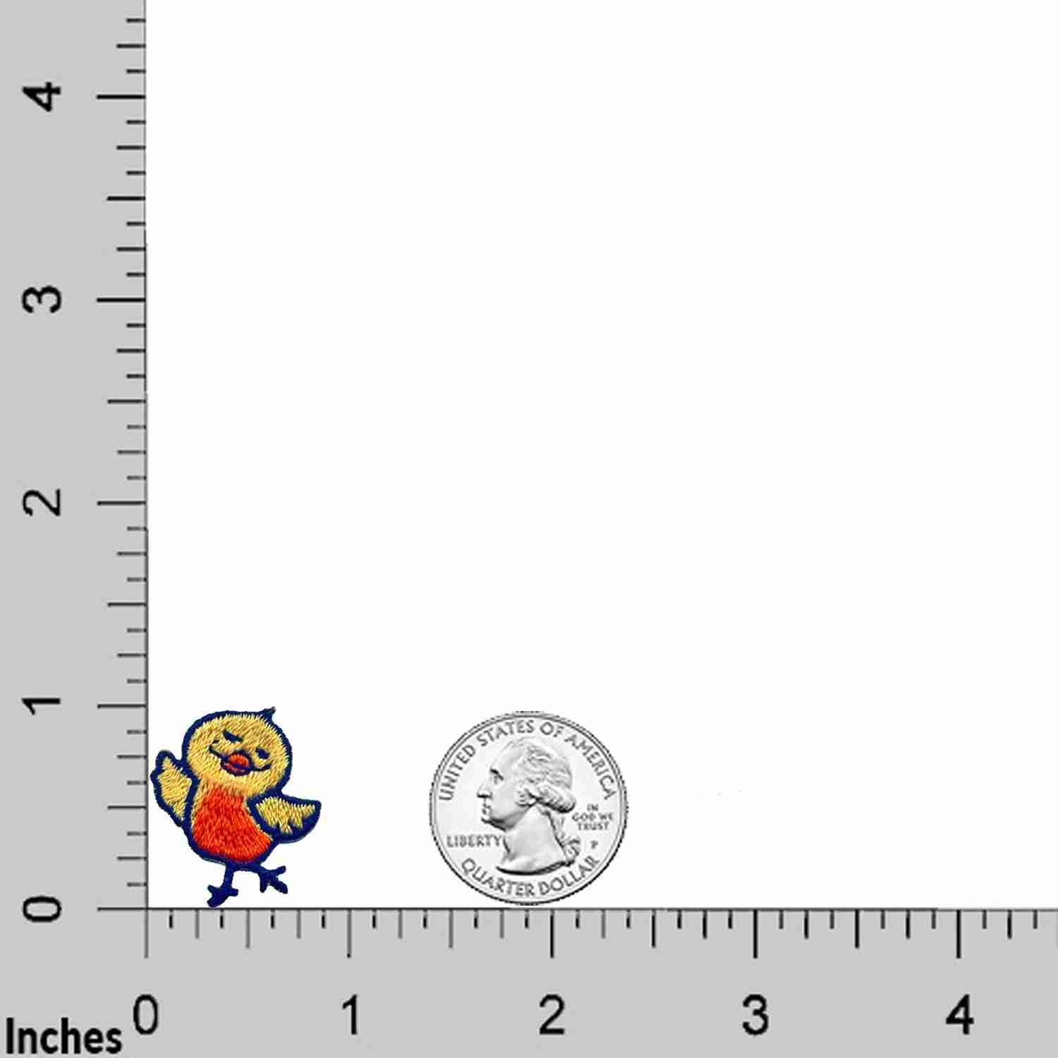 A ruler with Chick Patches (10-Pack) Chicken Embroidered Iron On Patch Appliques on it.