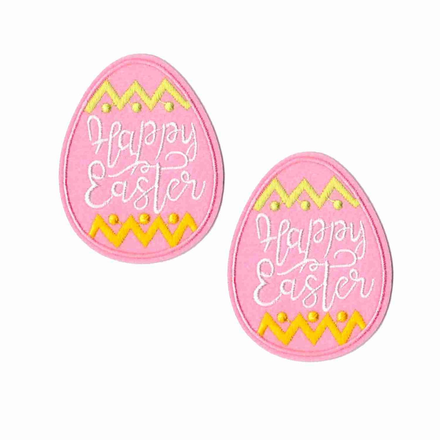 Two Easter Egg Patches (2-Pack) Easter Egg Embroidered Iron On Patch Appliques with the words happy easter.