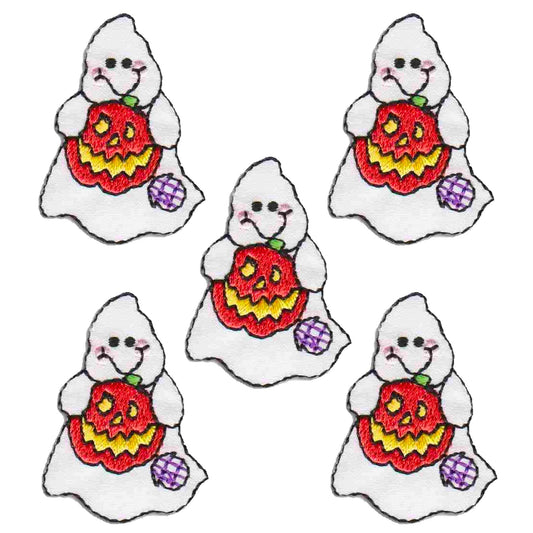 Embroidered Ghost Patches (5-Pack) Halloween Embroidered Iron On Patch with pumpkins and jack-o-lanterns.