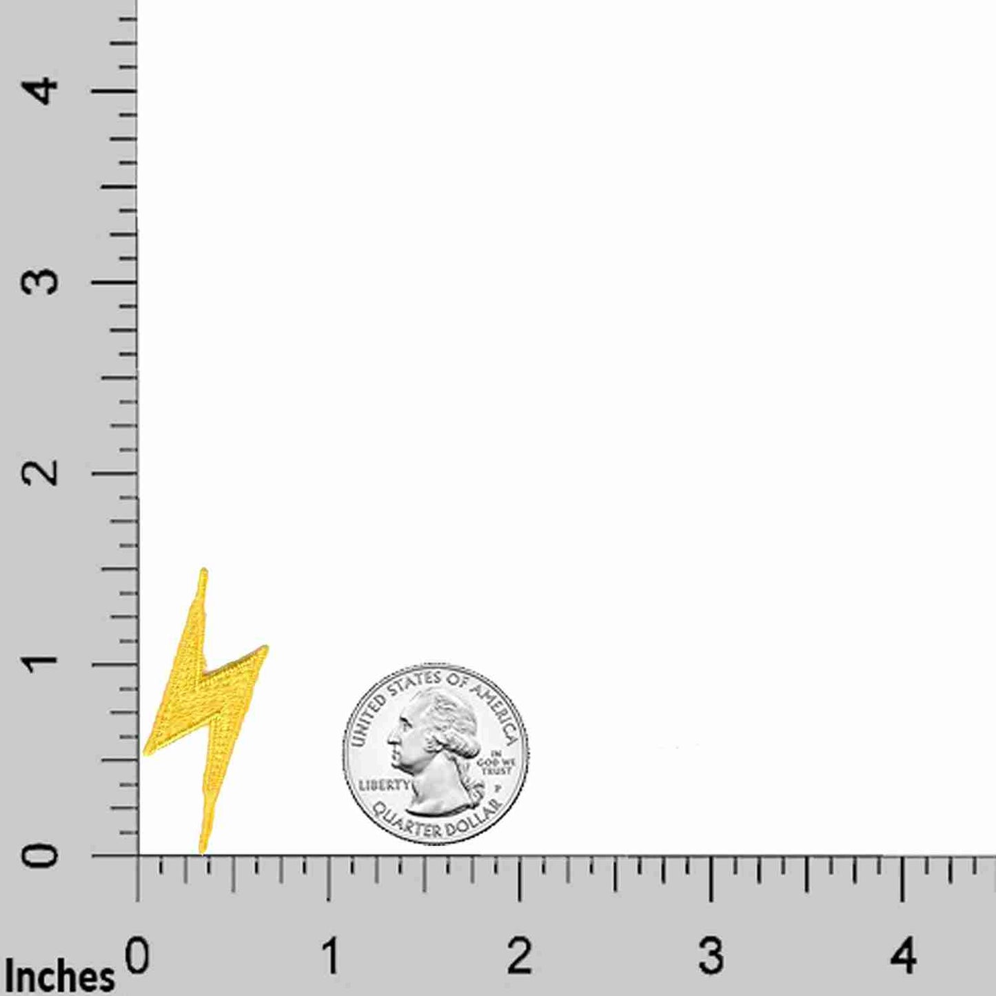 A ruler with a Lightning Bolt Patches (5-Pack) Lighting Embroidered Iron On Patch Appliques - Yellow or Black on it.