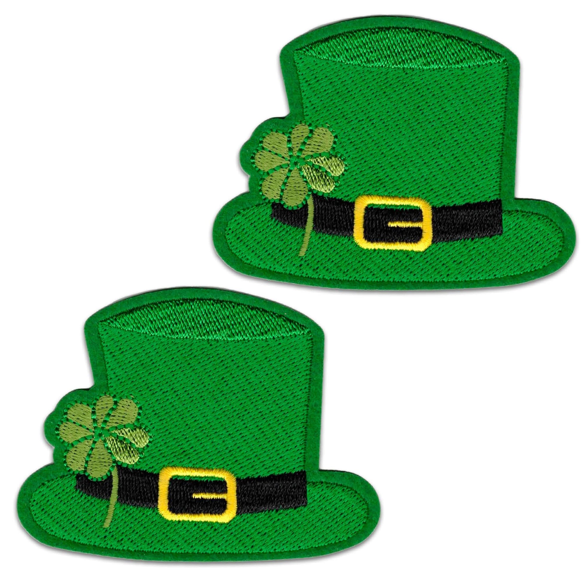 Two Lucky Hat Patch (2-Pack) St. Patrick's Day Shamrock Iron On Embroidered Patches.