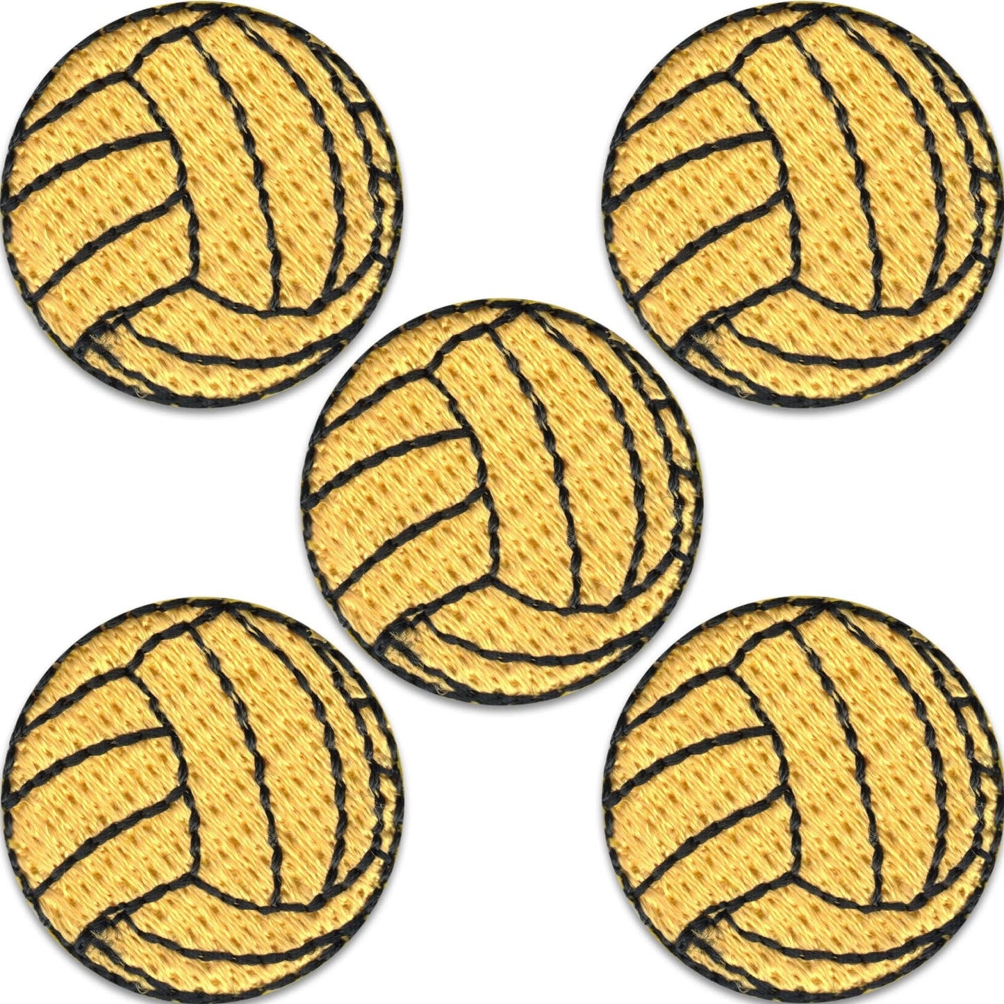 Five Water Polo Ball embroidered iron-on patches from Laughing Lizards, sold as a 5-pack, are arranged in a circular pattern on a white background.
