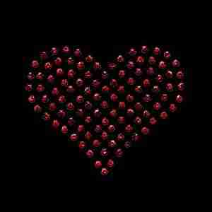 A Rhinestud Heart Iron On Hotfix Applique: Medium - Silver made of red cherries on a black background.