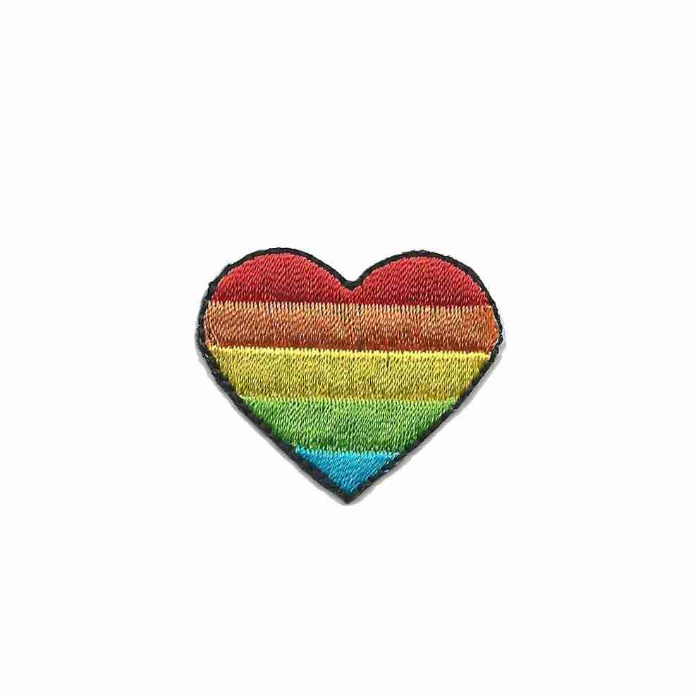 A Rainbow Heart Patches (5-Pack) Heart Embroidered Iron On Patch Applique on a white background.